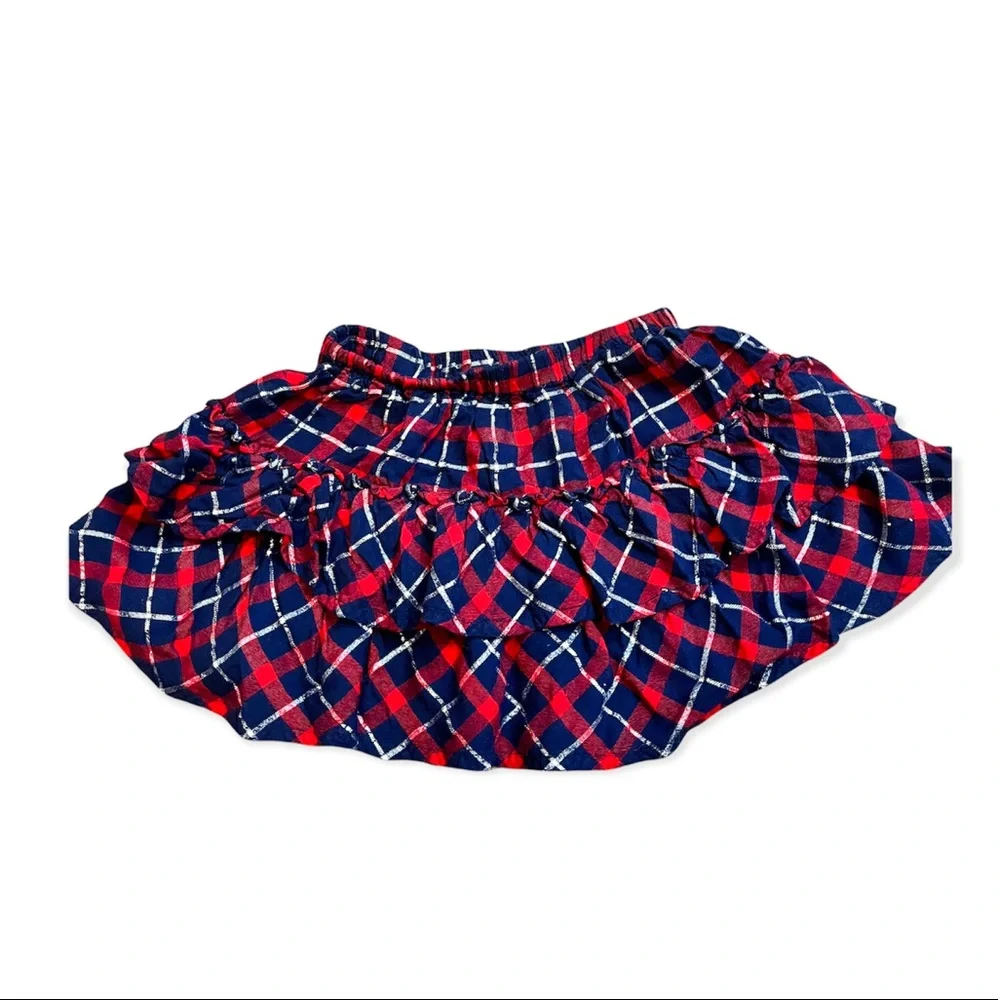 OshKosh B'gosh Girls Navy & Red Plaid Ruffle Skirt Size 4T Holiday EUC